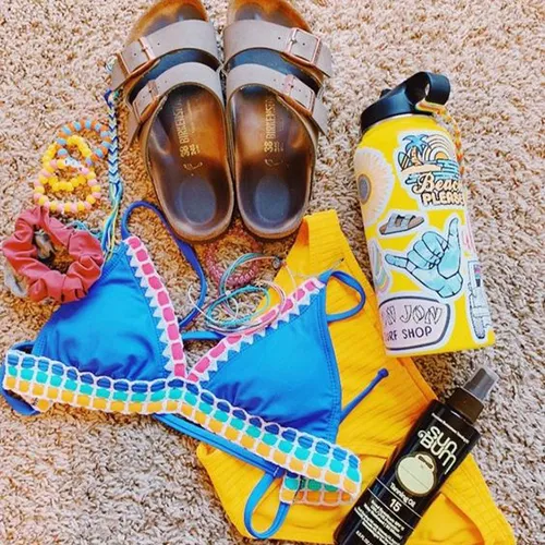 مایو زرد لیمویی بیکینی آبی